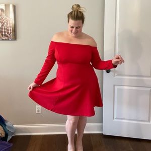 Red off shoulder dress